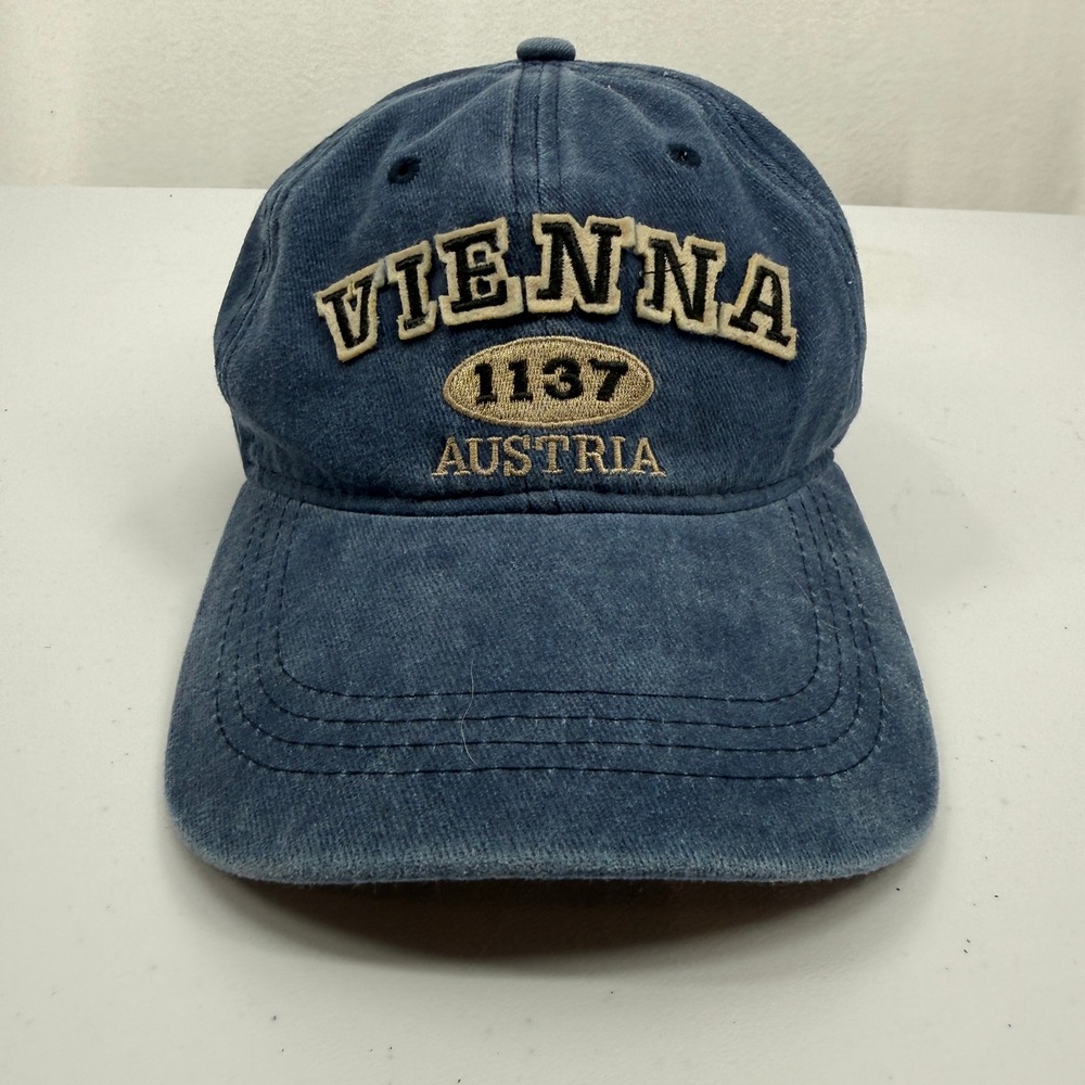 Vienna Austria Hat Mens OSFM Blue Washed Cotton  Baseball Cap Smile Products